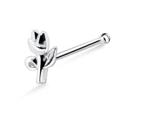 Rose with Leaves Shaped Silver Bone Nose Stud NSKD-1003